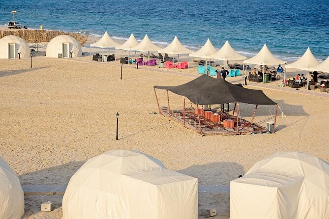 Full-Day DesertSafari with Camel Ride,InlandSea & BBQ Desert Camp - Sealine Beach: camels, coffee, and the first taste of sand