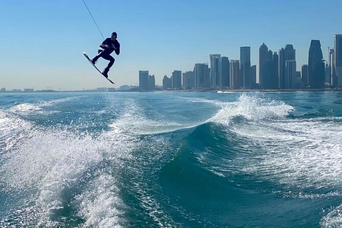 Private Wakesurfing or Wakeboarding along Doha's skyline - Instruction that adjusts to your ability